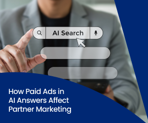 A man clicks a screen that says AI Search, with three search bars hovering in the air